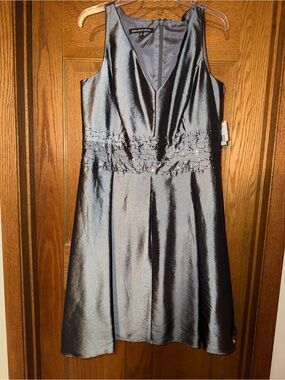 Women Beaded Silver Dress Gray Mettalic Cocktail jones Wear Fit Flare Dress 14